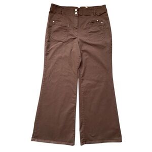 Anthropologie Maeve Brown Junie Wide‑Leg Flared Denim Pants Size 34